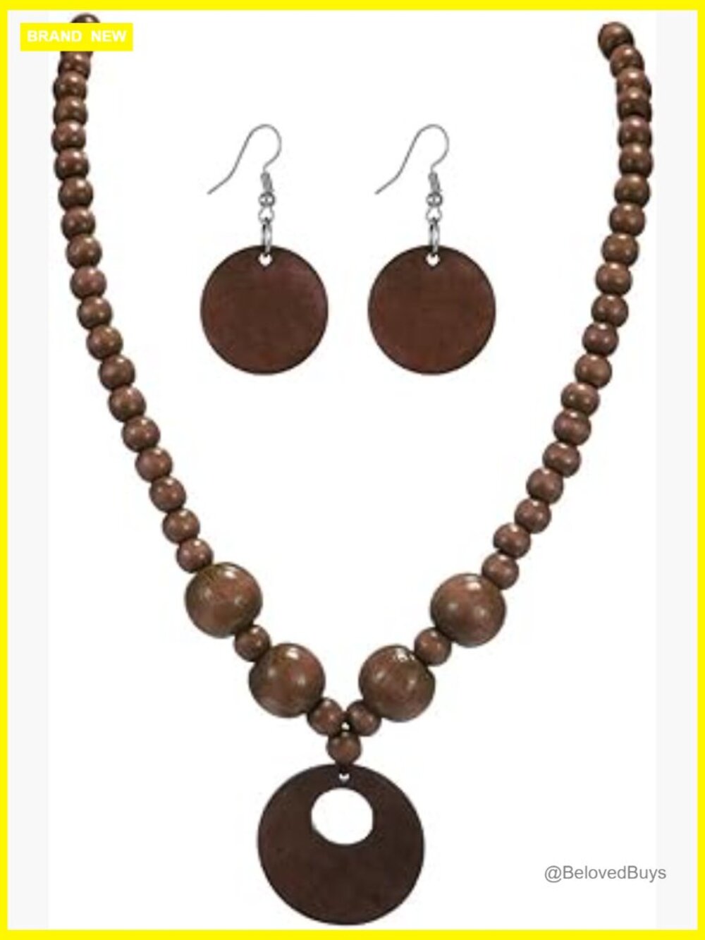 Bohemian Wood Bead Jewelry Set Chunky Choker Necklace Earrings Summer Beach